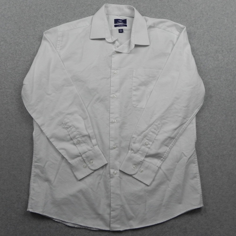 Dockers Shirt Mens Large 16-16.5 32/33 Fitted Pocket Button Up White Long Sleeve